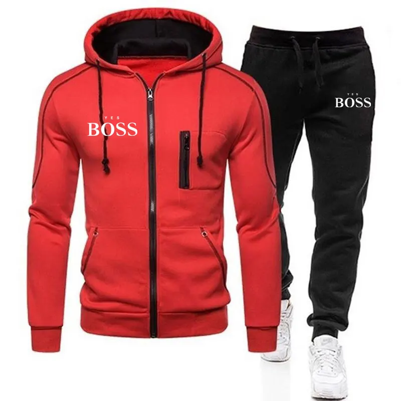 

Brand Yes Boss Men's Sportswear 2-Piece Set Winter Jacket Casual Zipper Jacket Sportswear + Pants Sweatshirt Sportswear Clothing