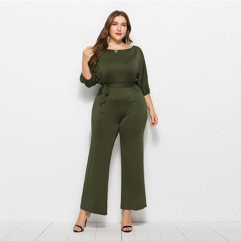 Женский офисный комбинезон большие размеры с рукавом фонариком 3/4 на