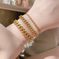 2020 trend couple jewelry fine stainless steel mens chain cuban 18k gold plated bracelets for women vintage bracelet on the leg