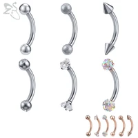 zs 6pcslot 316l stainless steel eyebrow rings crystal helix ear piercings labret lip piercing rose gold body piercing jewelry