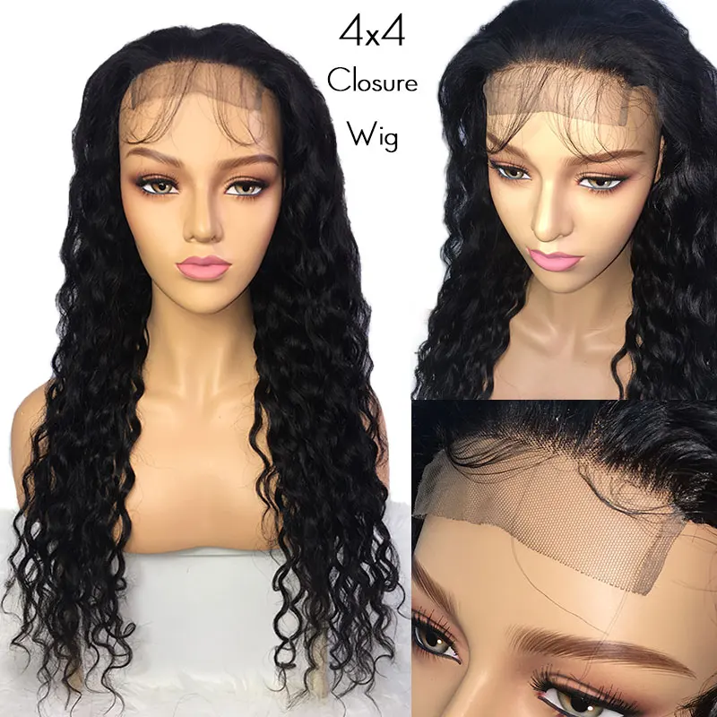 Малазийские волнистые 4x4 парик с закрытием шнурка 10 24 дюймов из человеческих
