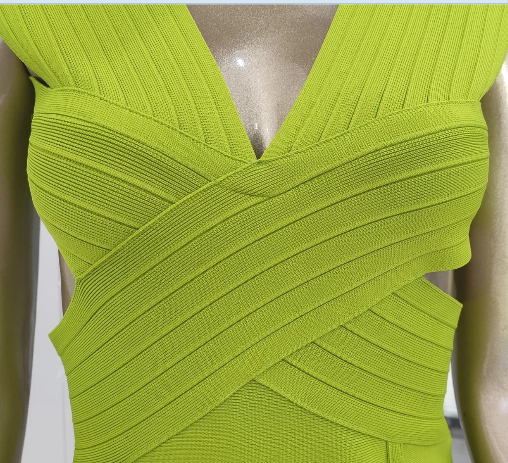 

Women Luxury Sexy Sleeveless Deep V Neck Backless Cut Out Green Bodycon Bandage Dress 2021 Female Mini Summer Dress Vestidos
