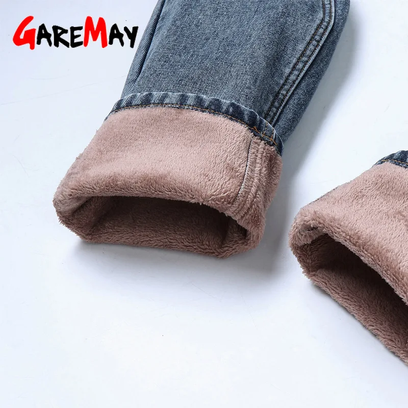 Зимние женские джинсы бойфренд с высокой талией флисовые черные винтажные