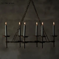 rustic retro handmade metal ceiling hanging six candle holder