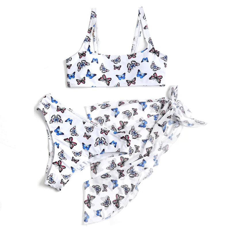 

Bikini Bikinis Set 2021 Woman Women's Swimsuit Split Swimsuits Mesh 2 Piece Swimwear Print New Three for Sexy Summer Swimwears