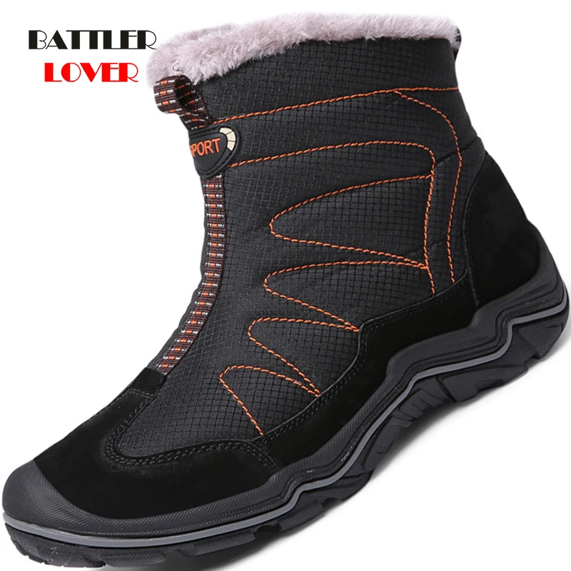 

New Men Snow Boots Winter Plush Warm Shoes for Male Leisure Hiking Shoes Non-slip Casual Waterproof Zipper Large Size 38-46