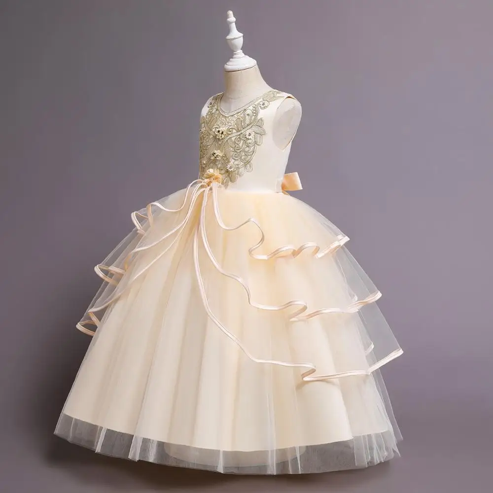 

Flower Girl Princess Dress Sleeveless Tutu Wedding Birthday Party Kids Dresses For Girls Children's Costume Teenager Prom Design