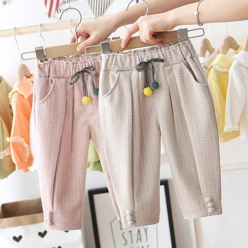 Штаны принцессы для девочек новые весенне-осенние детские милые клетчатые брюки