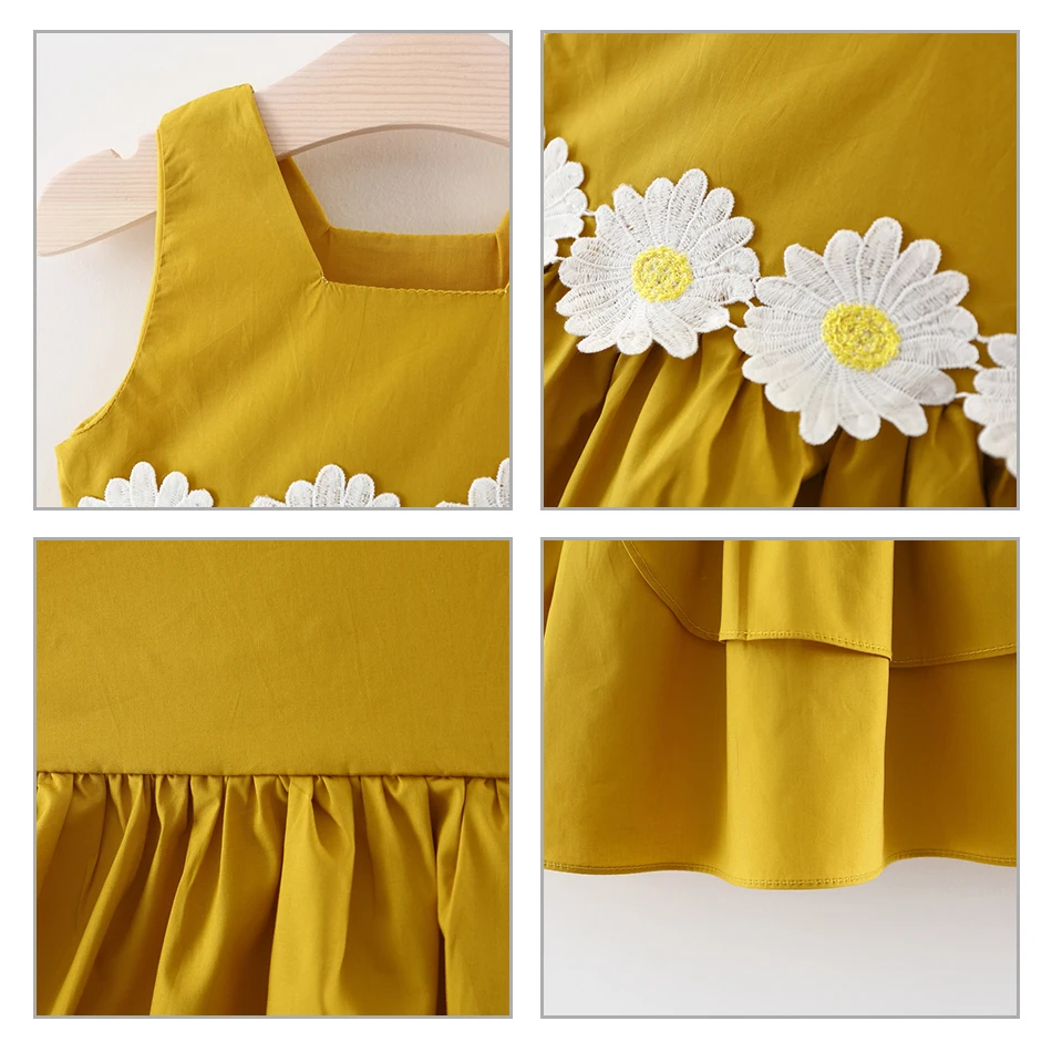 

2021 Summer Children's Clothing for Girls Cute Floral Sleeveless Dress Little Girls Solid Color Clothes Infant Baby Costume