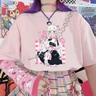Розовый милый мультяшный милый женский японский уличный Топ Harajuku Y2K Kawaii Повседневный Топ Ulzzang Винтажный шик Свободный Женская летняя футболка