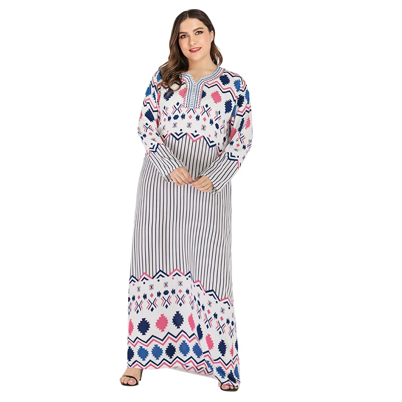 Последний мусульманский Кафтан абайя Дубай печатных вышитые с длинными рукавами