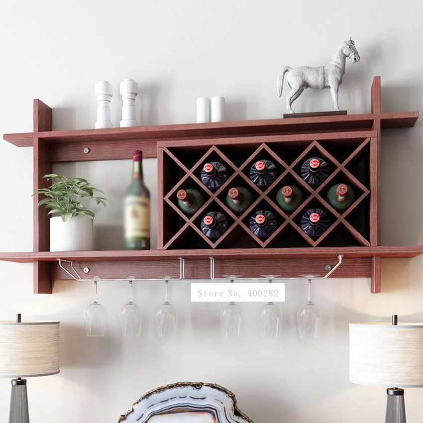 

120cm Wall Mounted Restaurant Wine Rack Wood Wall Hanging Champagne Red Wine Bottle Shelf Decoration For Home Living Room