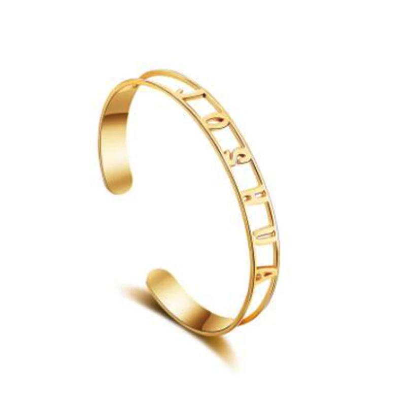 Bangle 4 Персонализированные нержавеющая сталь пользовательское имя браслет для взрослых и детей золото регулируемый открытый пользовательский табличка браслеты пляжные ювелирные изделия - Окраска металла: Bangle 4