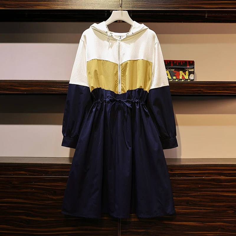 Осень зима 2019 сшитое платье с длинными рукавами и галстуком юбка капюшоном