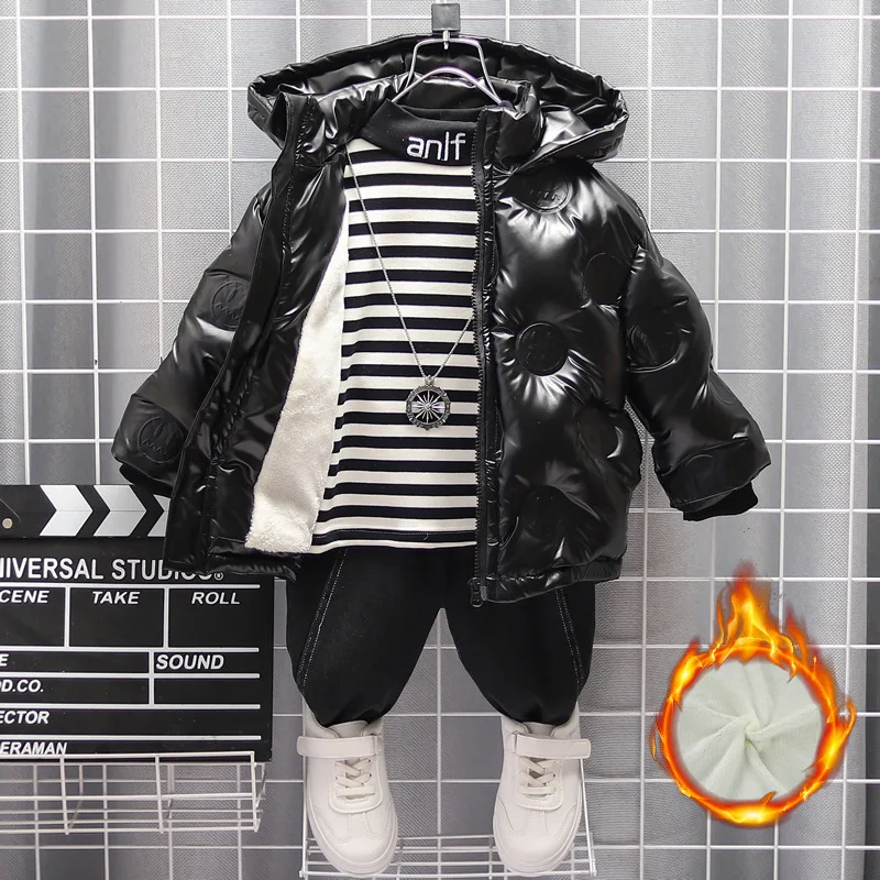 

Boys winter jacket children's smile embossed cotton jacket cotton baby hooded padded thickened