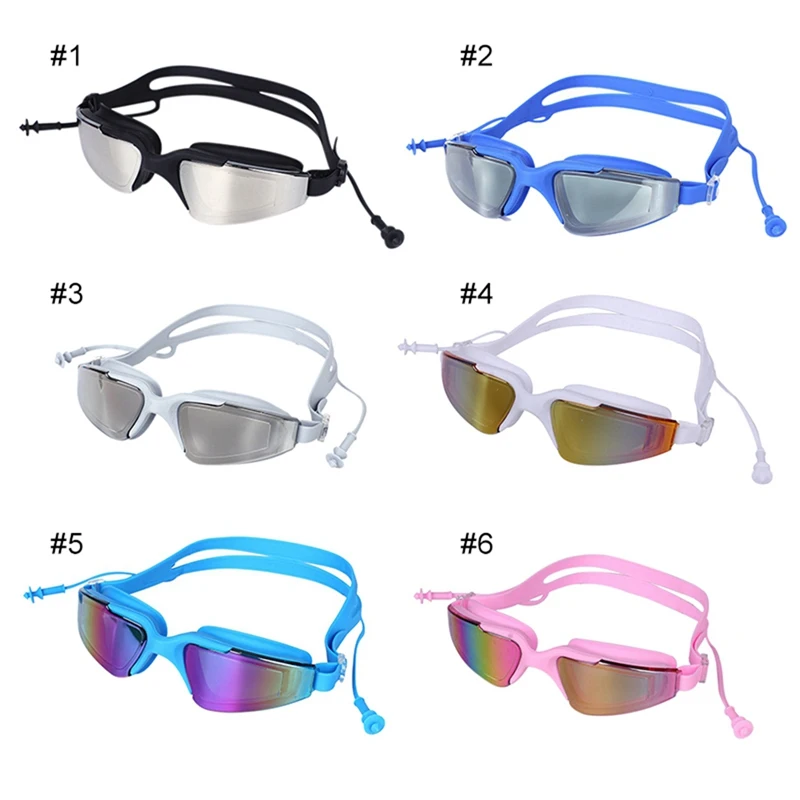 

Siamese Earplug Swimming Goggles Unisex Adult High Definition Electroplated Lens Waterproof Dust-proof Anti-fog Anti-UV Glasses