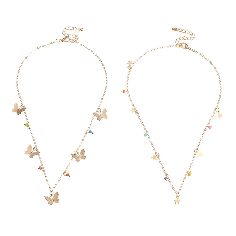 

Kpop temperament five-pointed star colorful butterfly necklace charm exquisite wild color rice beads necklace fashion jewelry