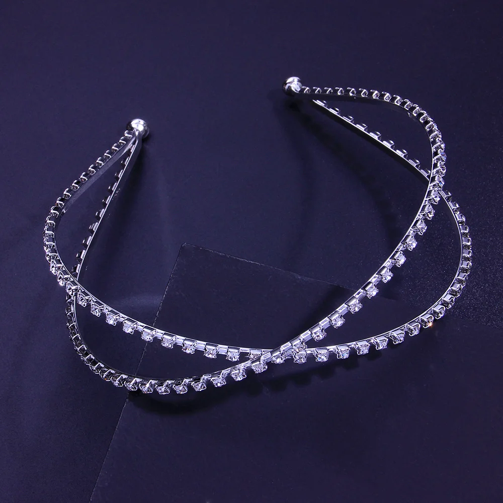 

2021 Fashion Cross Headband Hair Band for Women Rhinestone Hair Accessories Diamond Female Headdress Grand Occasion Jewelry