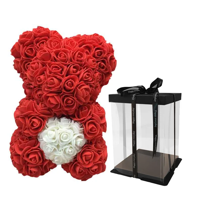 20cm red white box Дешево 40 см красный медведь Роза плюшевый медведь Роза цветок искусственные украшения Рождественские подарки для женщин подарок на день Святого Валентина - Цвет: 20cm red white box