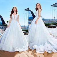 bohemian princess wedding dress 2021 sleeveless v neck ball gowns backless white dress custom vestidos de noiva wedding gown