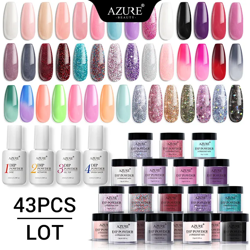 Azure Beauty 43 шт./лот полноцветный набор окунающий порошок для дизайна ногтей