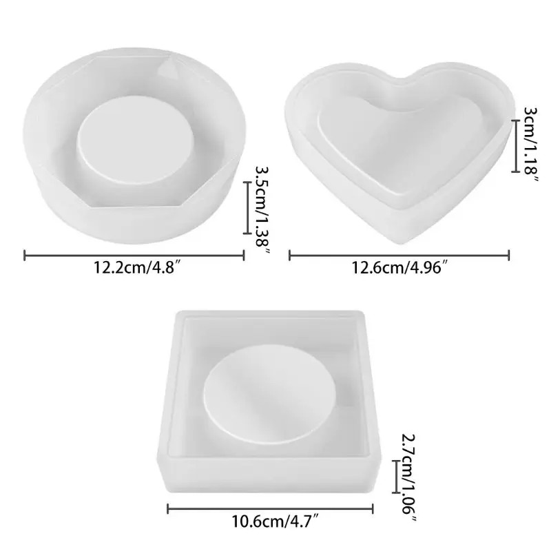 

3 PCS Ashtray Silicone Resin Casting Molds, Epoxy DIY Casting Mold for Craft Art Including Square/Octagon/Heart Shaped