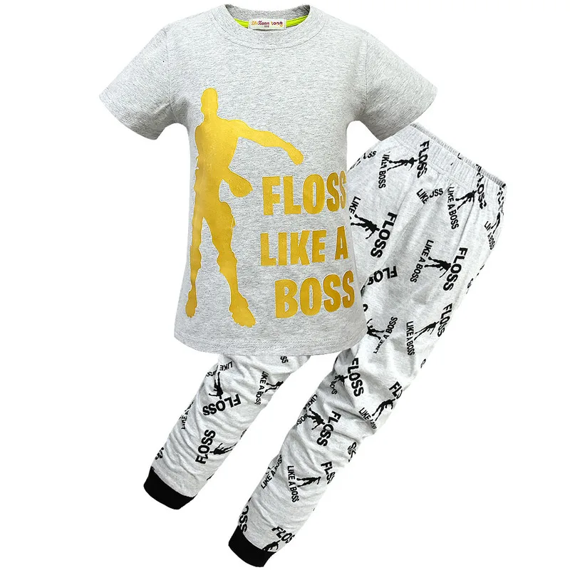 Пижамный комплект для мальчиков и девочек футболка с принтом надписей флосс Босс