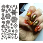 Трафарет для стемпинга ногтей, снежинка, рождественская елка, Лось