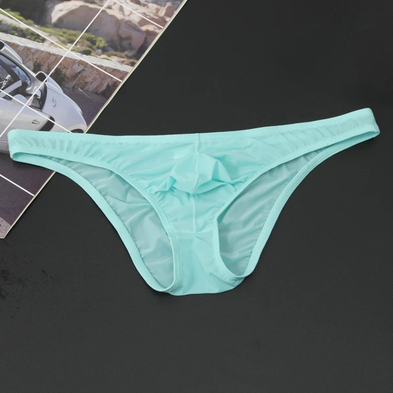 

Men's Ice Silk Seamless Breathable Panties Skin-Friendly Sexy U Convex Pouch Briefs Low-rise Underpants Solid Color Lingerie