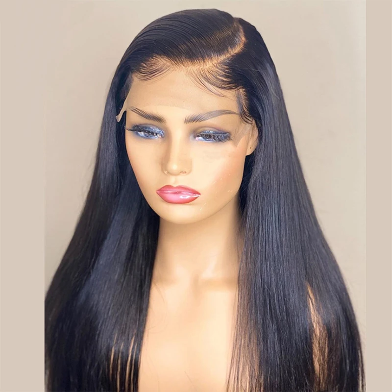 

26Inch Black Long Straight Synthetic Lace Front Wig Glueless 13x4 Lace Wigs For Women With Baby Hair Daily Wear Wigs 180%Density