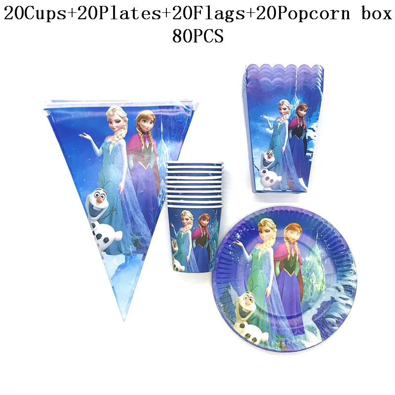 

40pcs/80Pcs New Disney Frozen Movies Birthday Party Supplies Paper Cups Plates Popcorn Boxes Banner For Kids Party Decoration