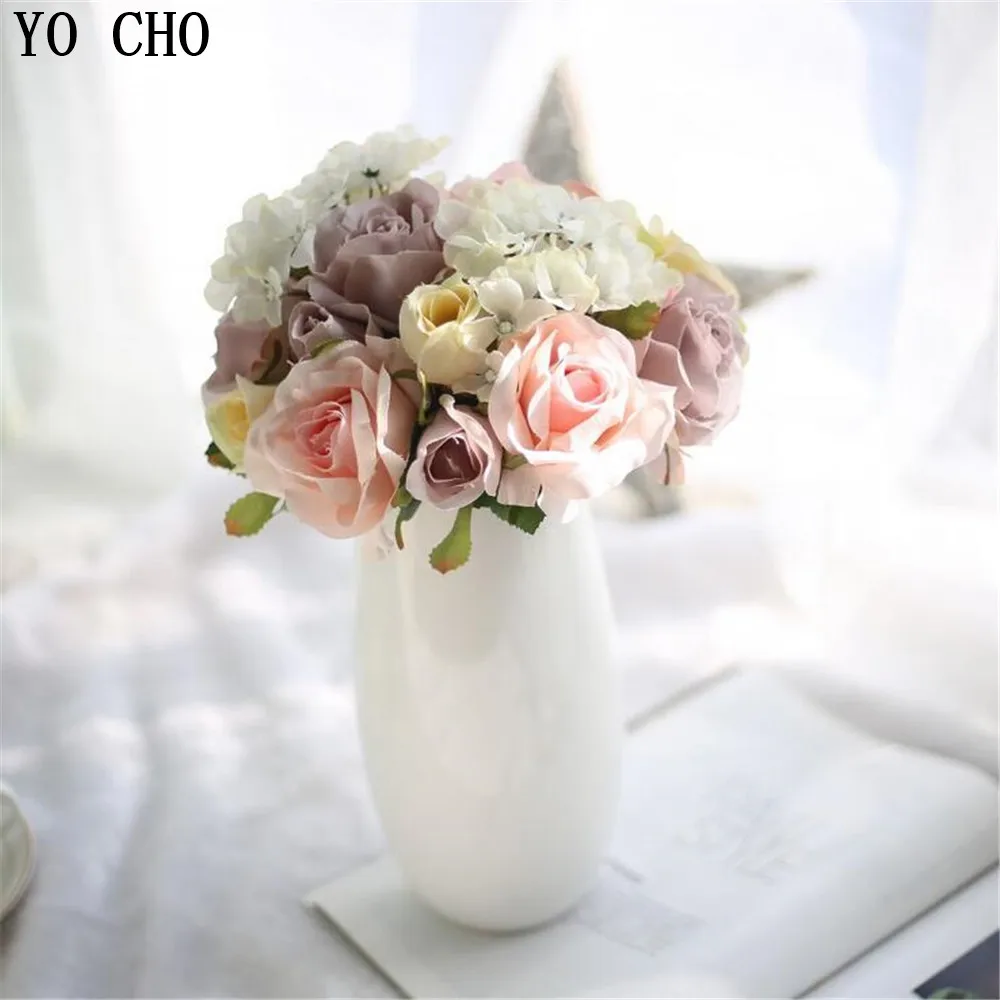 Искусственная Роза YO CHO Гортензия искусственные цветы букет Осеннее украшение