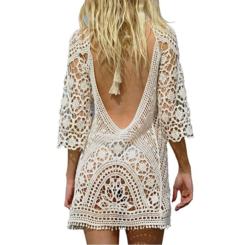 

Women Bathing Suit Cover Up Crochet Lace Bikini Swimsuit Dress Sexy Beach Dress