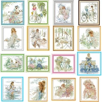 pretty girl series cross stitch kit diy character pattern 14ct 11ct count print canvas needlework embroidery set home decoration