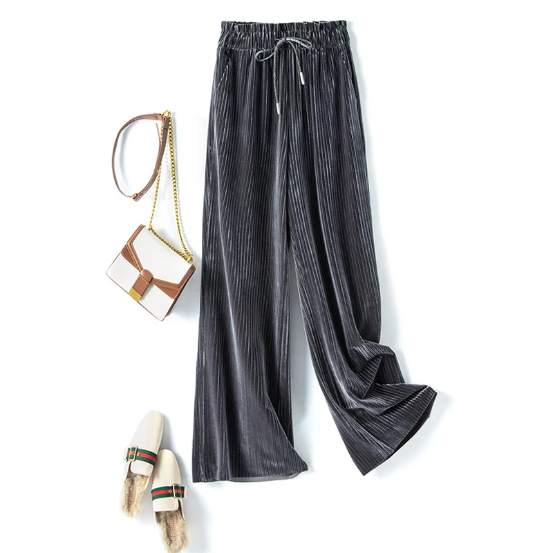 

Gold Velvet Wide Leg Pants Women Fall/Winter 2021 High Waist Hanging Loose Straight Casual Mop Velvet Pants