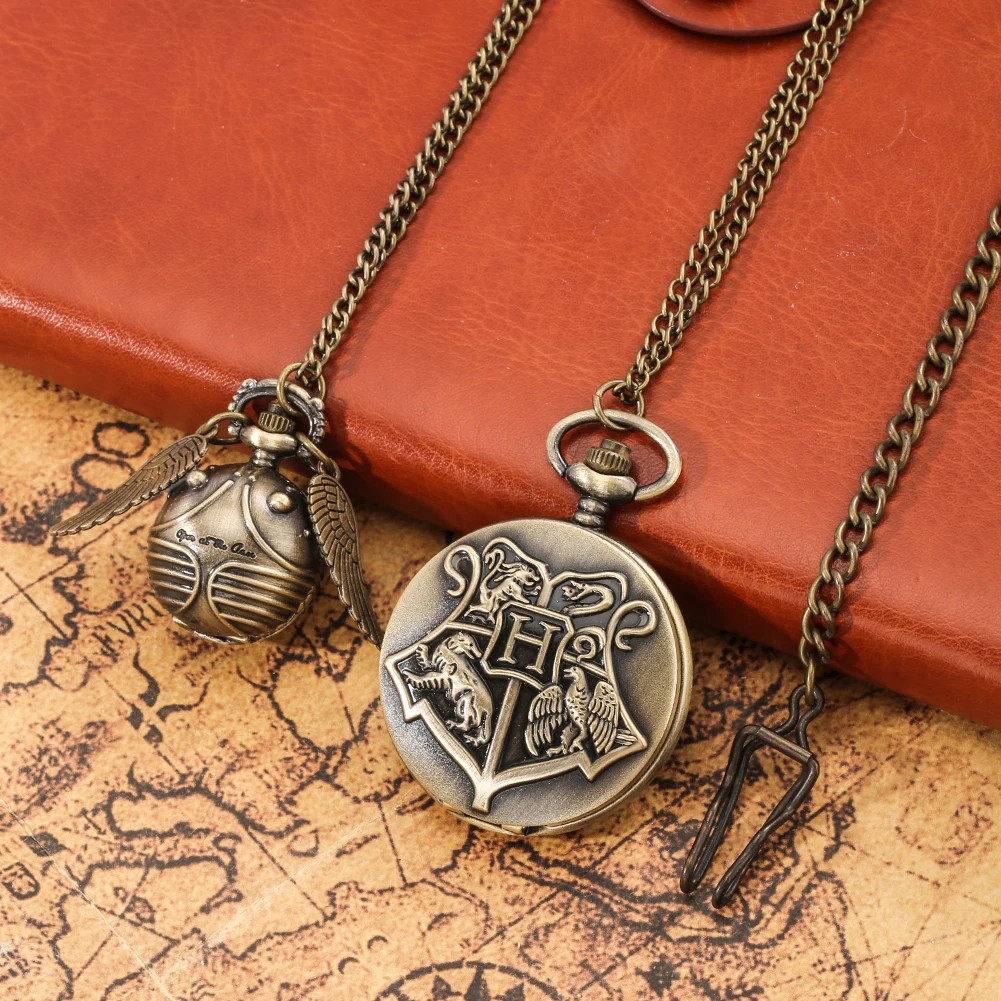 Two Vintage Quartz Pocket Watch with Chain and Gift Box Necklace Clock High Grade Gifts Set for Friend Family