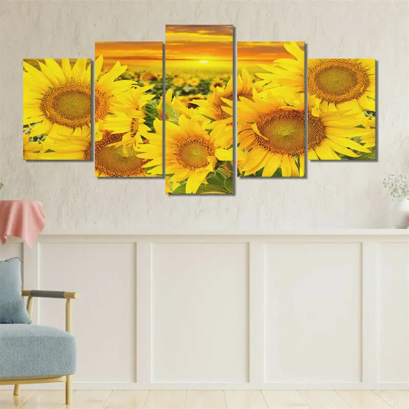 No Framed Canvas 5 Pcs Sunflowers Wall Posters Pictures Home Decor Accessories Living Room Paintings | Дом и сад