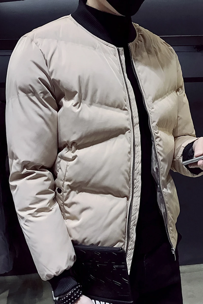 

men parka mens winter jackets and coats Short Casual Baseball Collar Jacket Winter Thickened Warm Slim Black And White Jacket
