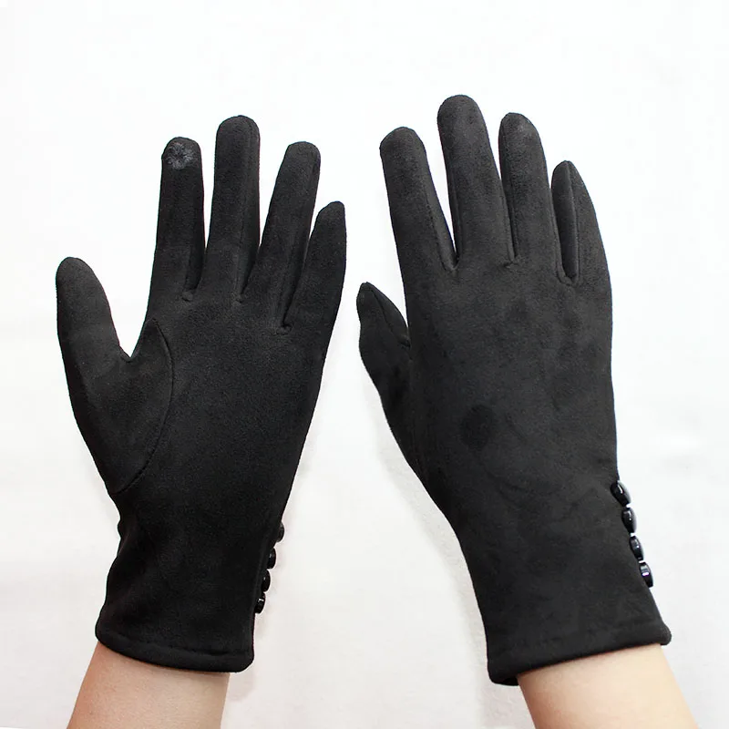 

Suede Knitted Gloves Women's Touch Screen Thin Elastic Man-Made Material Black Spring and Autumn Warm Hand Finger Gloves