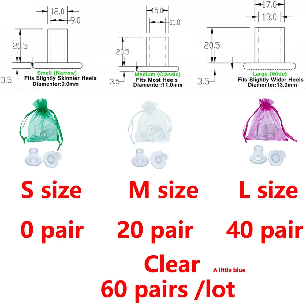 Clear M20 L40 60 пар/лот, на высоком каблуке, Нескользящие, силиконовые, на шпильке, для танцев, для невесты, для свадебной вечеринки - Цвет: Clear M20 L40