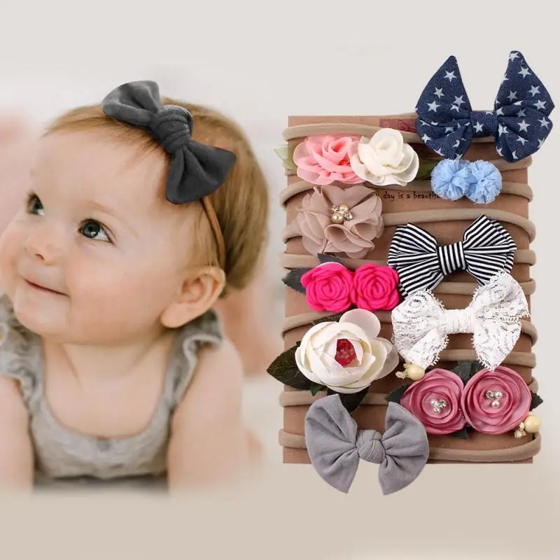 

10pcs/lot Cute Bow Baby Headband For Girl Nylon Head Bands Bowknot Newborn Headbands Hairbands For Kids Baby Hair Accessories