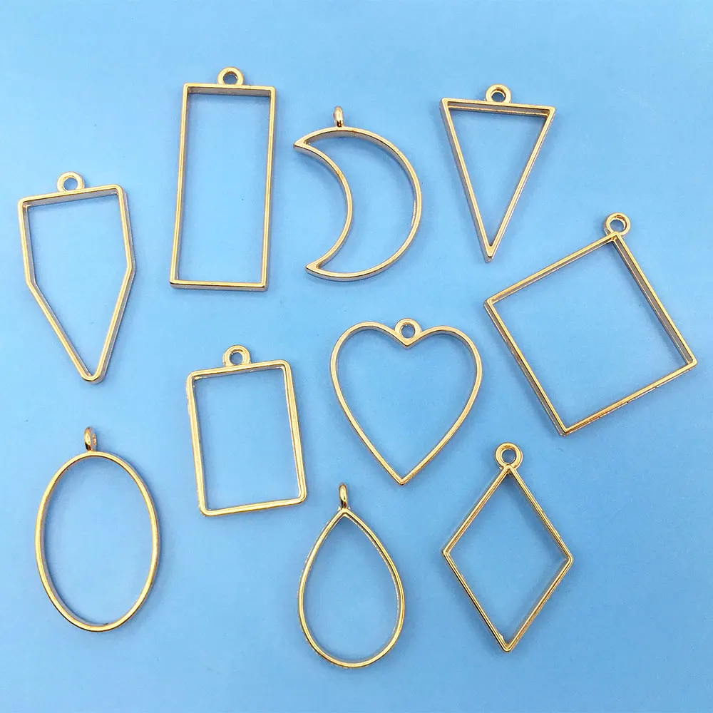 

10pcs Per Bag KC Gold Geometric Figure Charm Zinc Alloy Frame Bezel Pressed Resin Frame Mold Pendant for DIY Jewelry Making