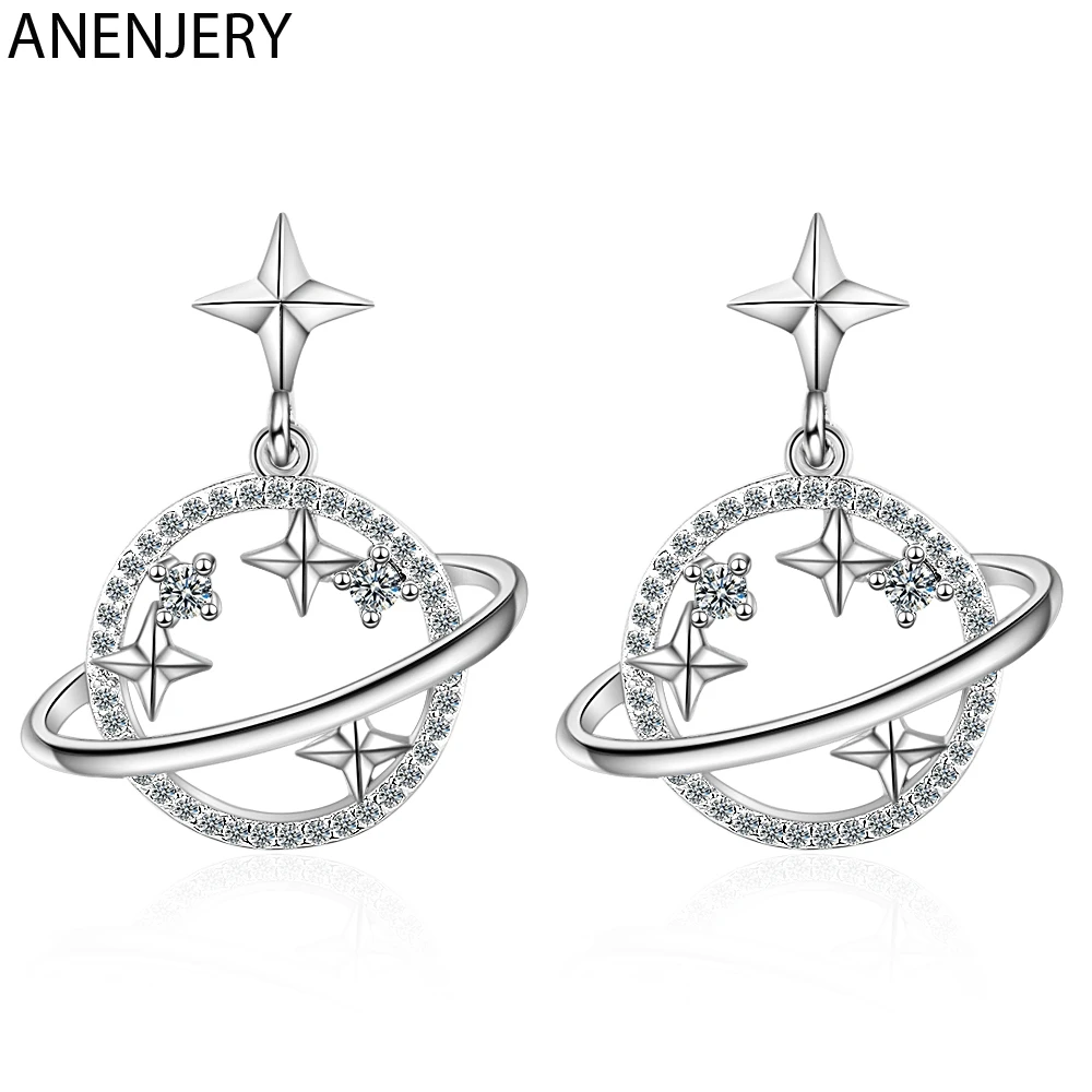 Женские блестящие серьги с цирконием ANENJERY 925 пробы Серьги S E1022|Серьги-подвески| |