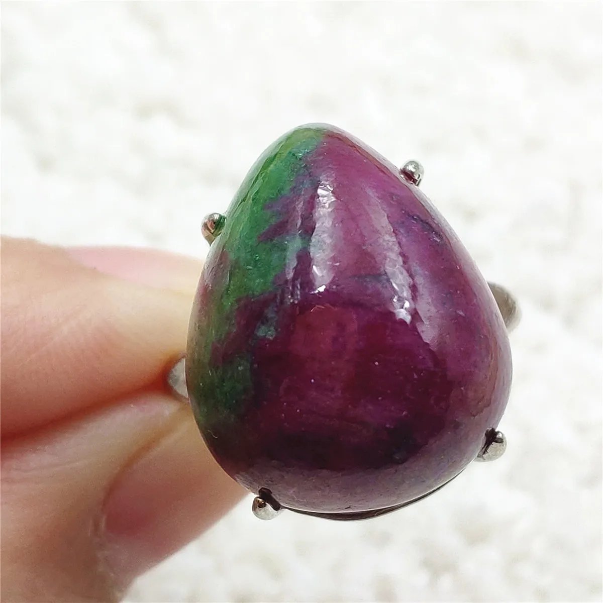 

Genuine Natural Ruby Zoisite Red Green Adjustable Ring Gemstone 20x17mm Ruby Rare 925 Sterling Silver Water Drop Ring AAAAAA