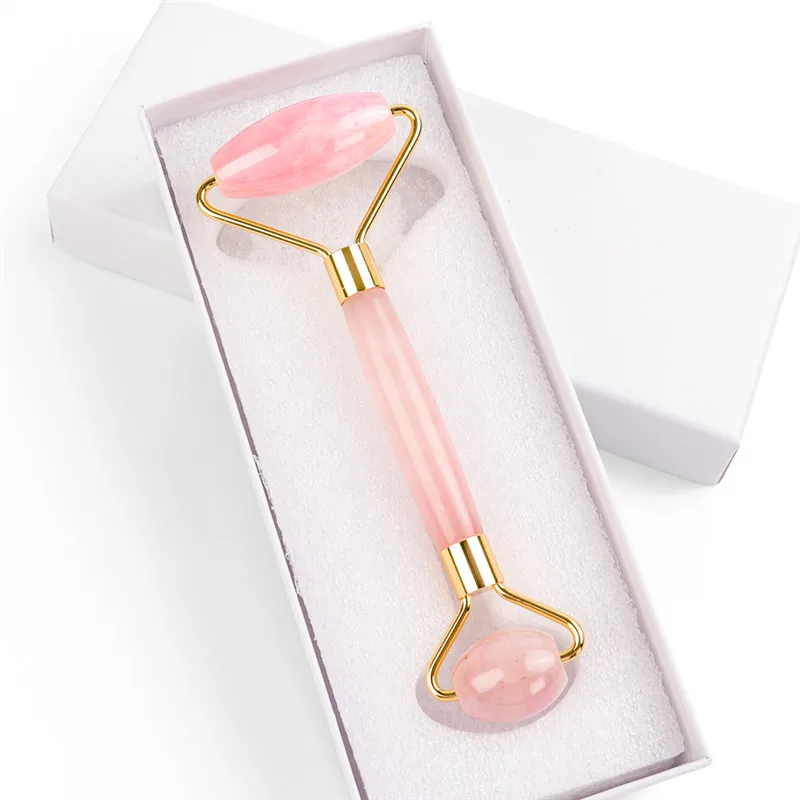 rose with white box Ролик для лица нефритовый роликовый массажер для лица лифтинг инструмент натуральный нефрит массажный ролик для лица камень массаж кожи красота уход набор коробка - Цвет: rose with white box