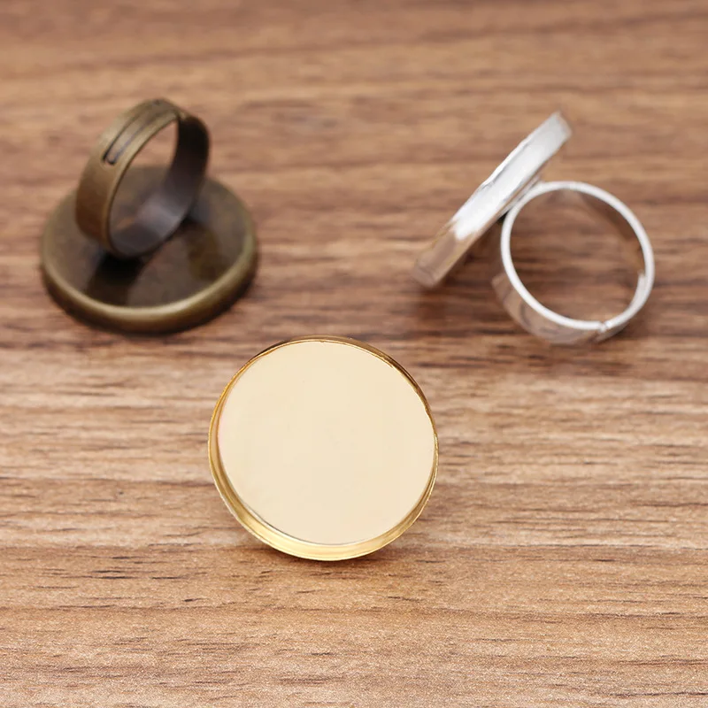 

Blank Ring Settings with 25mm Round Deep Wall Bezel cups Resin Cabochons Adjustable Metal Men's Rings Findings Bases Multi-color