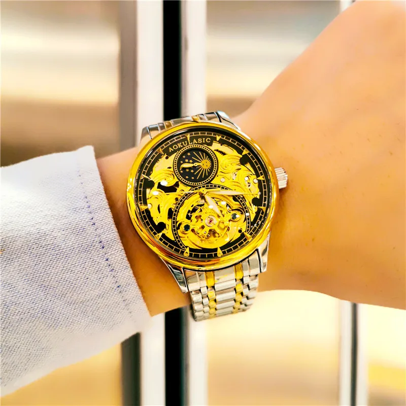 

AOKULASIC Top Brand Watch for Men Mechanical Watch Men Hollowing Out Fashion Business Waterproof Automatic Wrist Watch Clock