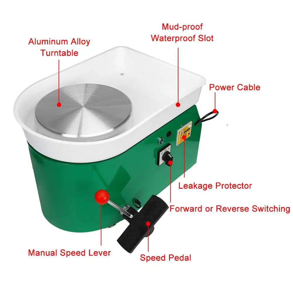 Rueda de cer&aacute;mica el&eacute;ctrica para hacer cer&aacute;mica, m&aacute;quina de pie con Pedal para formar obras de cer&aacute;mica, molde para trabajos de arte, EE. UU., UE, AU, 220V /110V, 600W-3