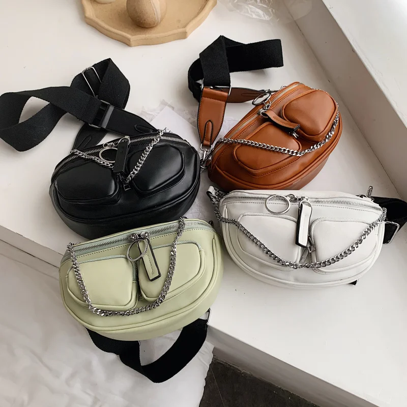 

Women Wide Shoulder Belt Crossbody Bags 2020 Chain Designer Shoulder Messenger Ladies Handbags Solid Color Design Hand Bag Style