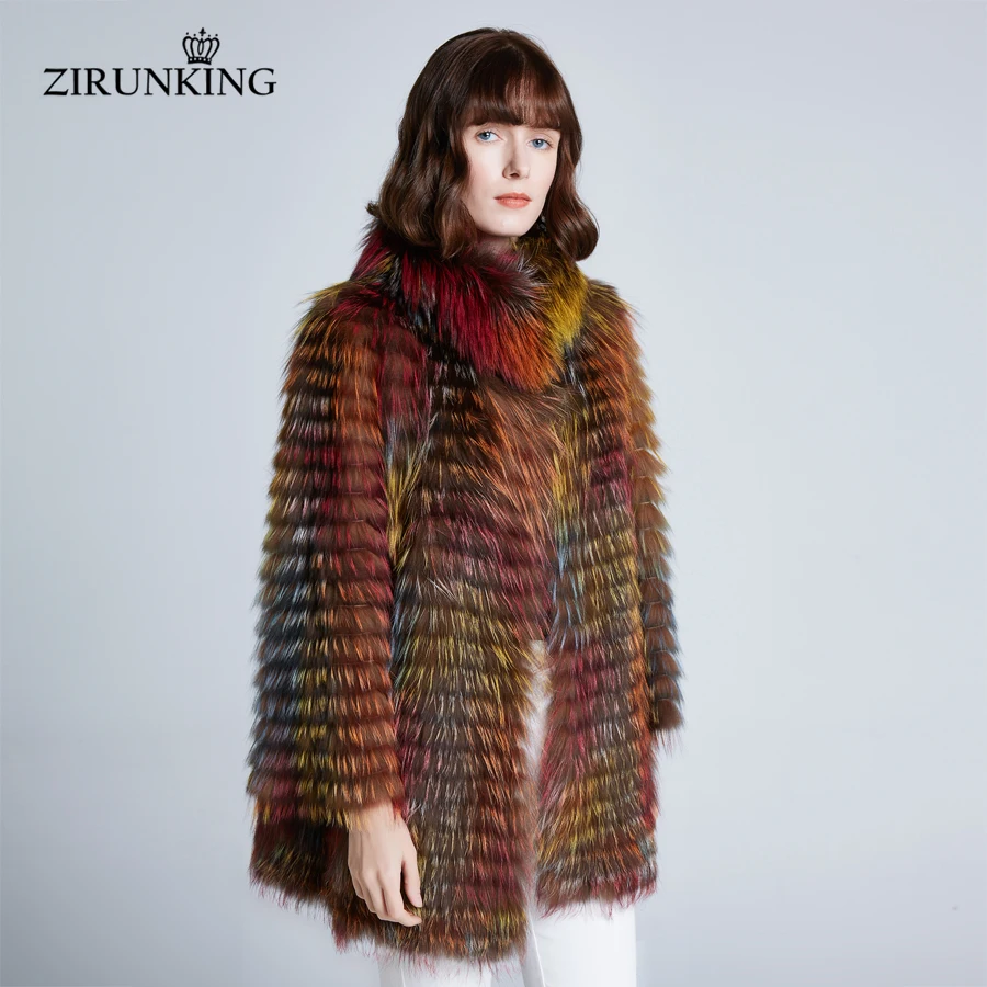 ZIRUNKING Женская разноцветная натуральная черно-бурая лиса, меховые пальто из натурального теплого меха, женская модная зимняя меховая верхняя одежда ZC1938